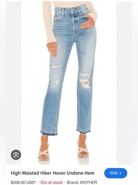 Mother Denim High Waisted Hiker Hover Undone Hem On My Knees Jeans size 00 24